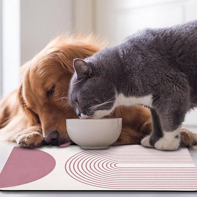 Dog Food Mats for Floors Waterproof, Cat Water Bowl Mats Pet Feeding Absorbent Mat Placemats for Food and Water Pink Bohemia 12 * 20 inch