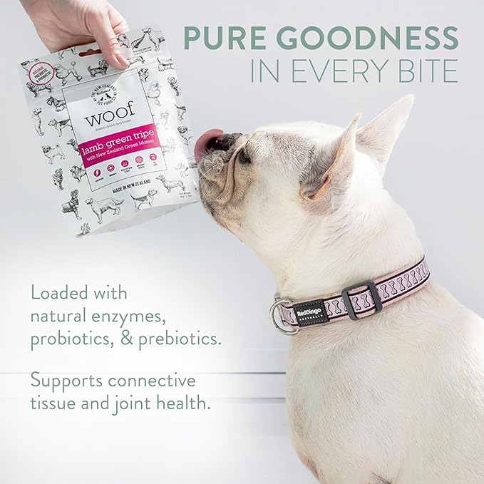 WOOF Lamb Green Tripe Freeze Dried Raw Dog Treats with Added New Zealand Green Mussel - High Protein, Natural, Limited Ingredient Topper or Treat 1.76 oz