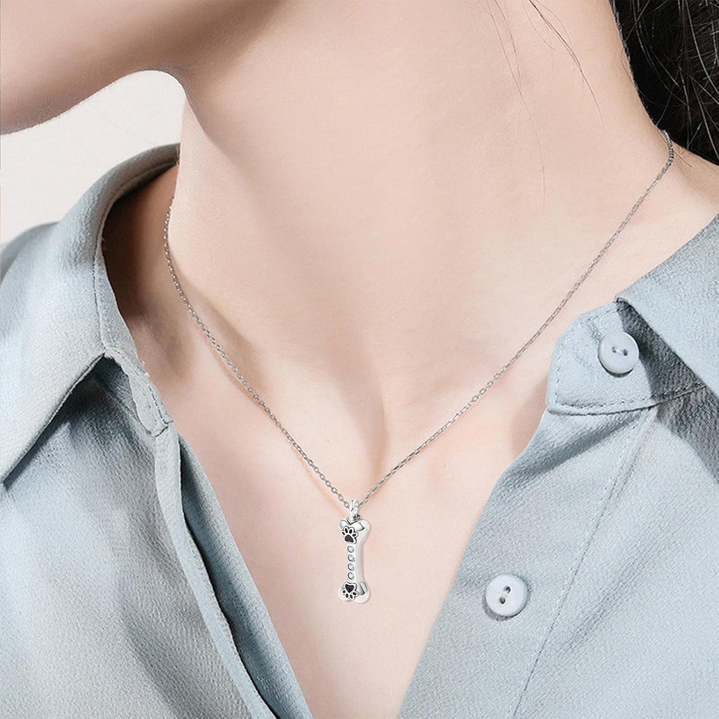 Dreamboat Pet Crematian Urn Necklace for Dog Cat Ashes 925 Sterling Silver Paw Print Keepsake Pendant Jewelry Gifts for Women Men