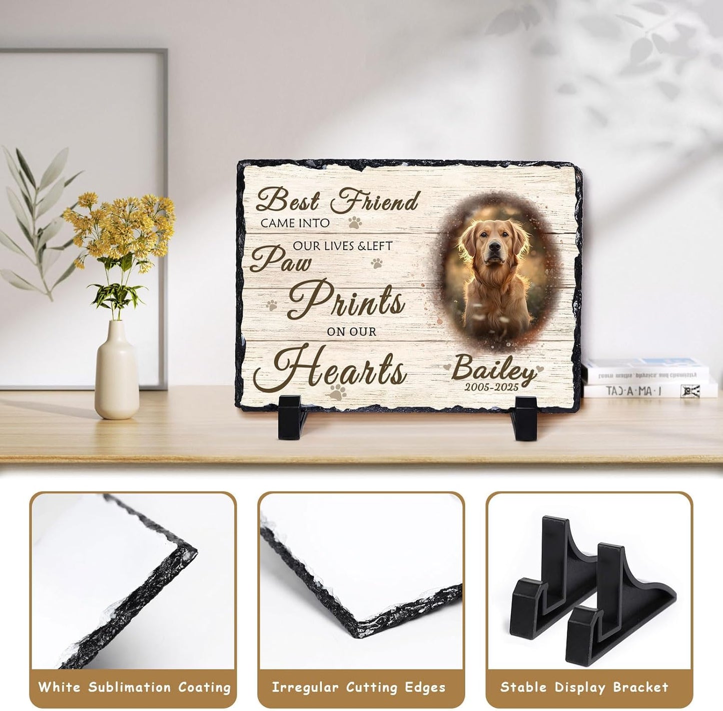 Ships Next Day Personalized Dog Memorial Gifts for Loss of Dog, Custom Pet Memorial Stone with Photo Name Date Bereavement Sympathy Gift for Dog Cat Lover