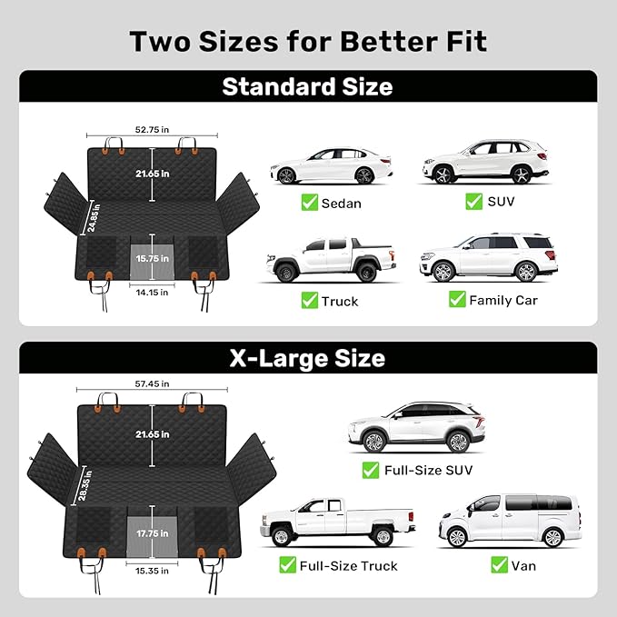 Zanch 2025 Upgraded Dog Car Seat Cover, 400 lbs Heavy Duty Hard Bottom, Waterproof & Anti-Scratch Back Seat Protector, Nonslip Pet Hammock Extender for Cars, SUV, Trucks, Standard-Black