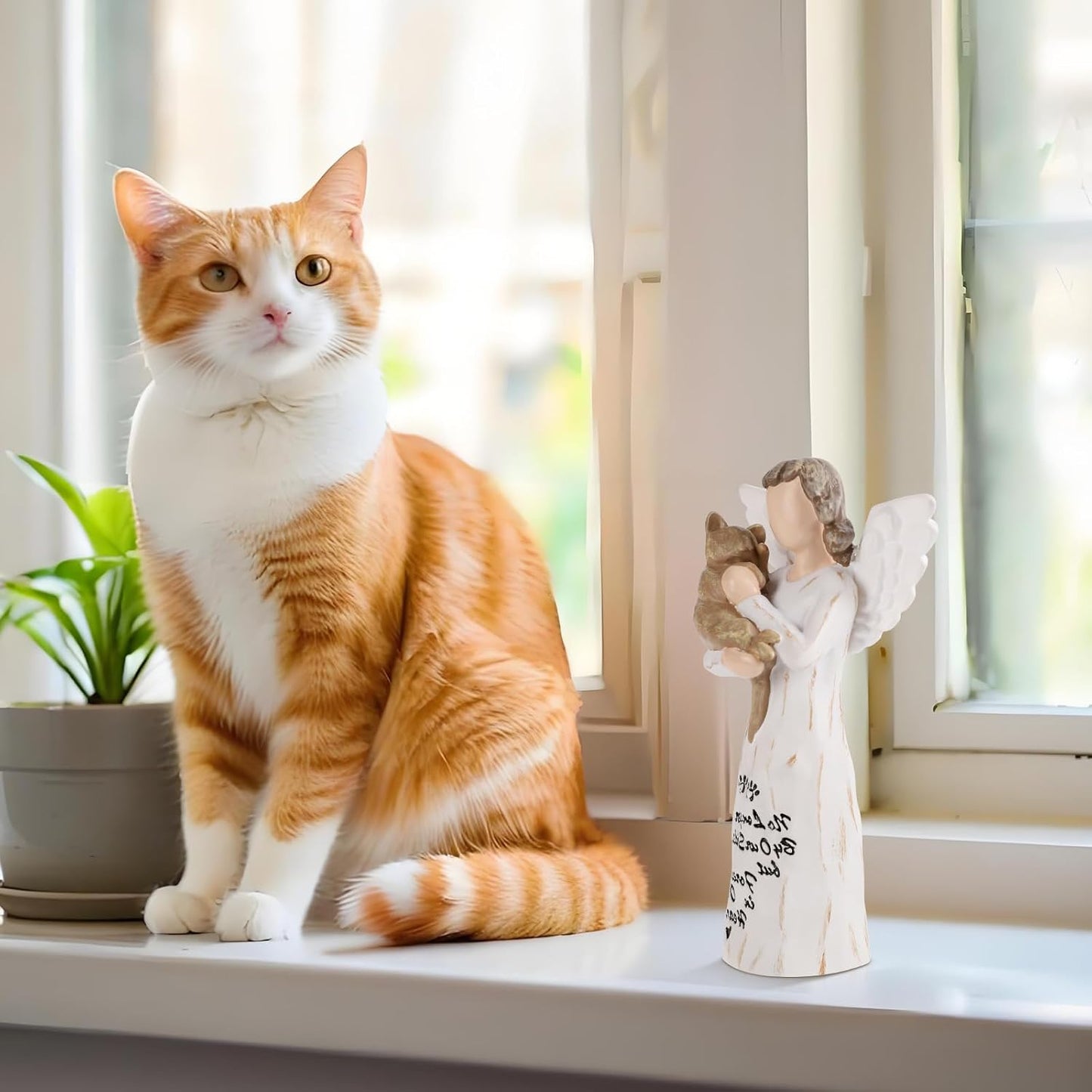 Cat Memorial Gifts, Cat Memorial Gifts for Loss of Cat, Pet Cat Remembrance Gifts, Hand-Painted Collectible Cat Angel Figurine Statue for Cat Lovers in Memory of Their Beloved Cat