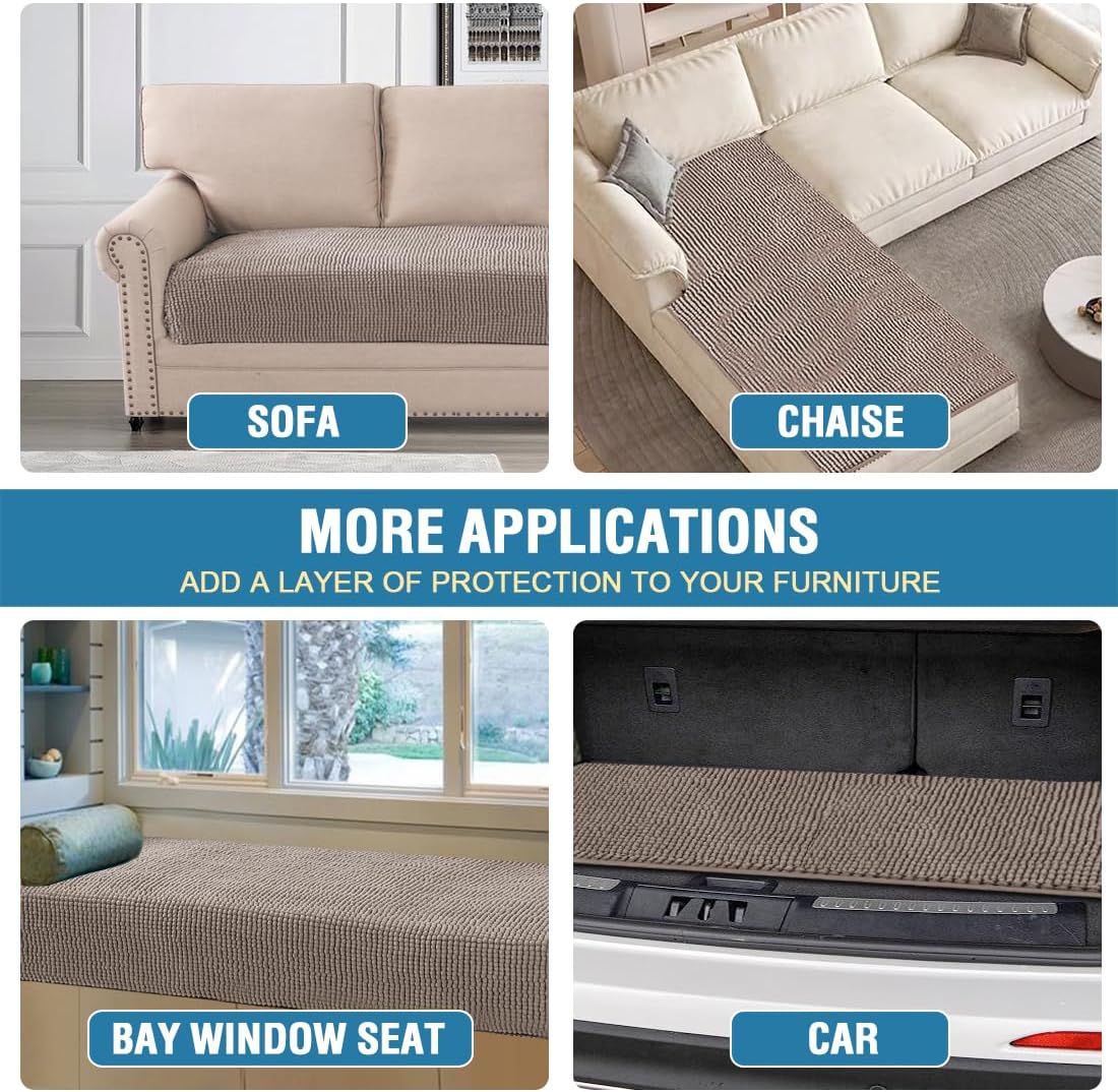 H.VERSAILTEX Plush Chenille Dog Bed Cover Thick Soft Sofa Cover for 3 Cushion Couch Anti Slip Couch Cover Furniture Protector for Dog, Pet, Cat (35" x 82", Cuban Sand)