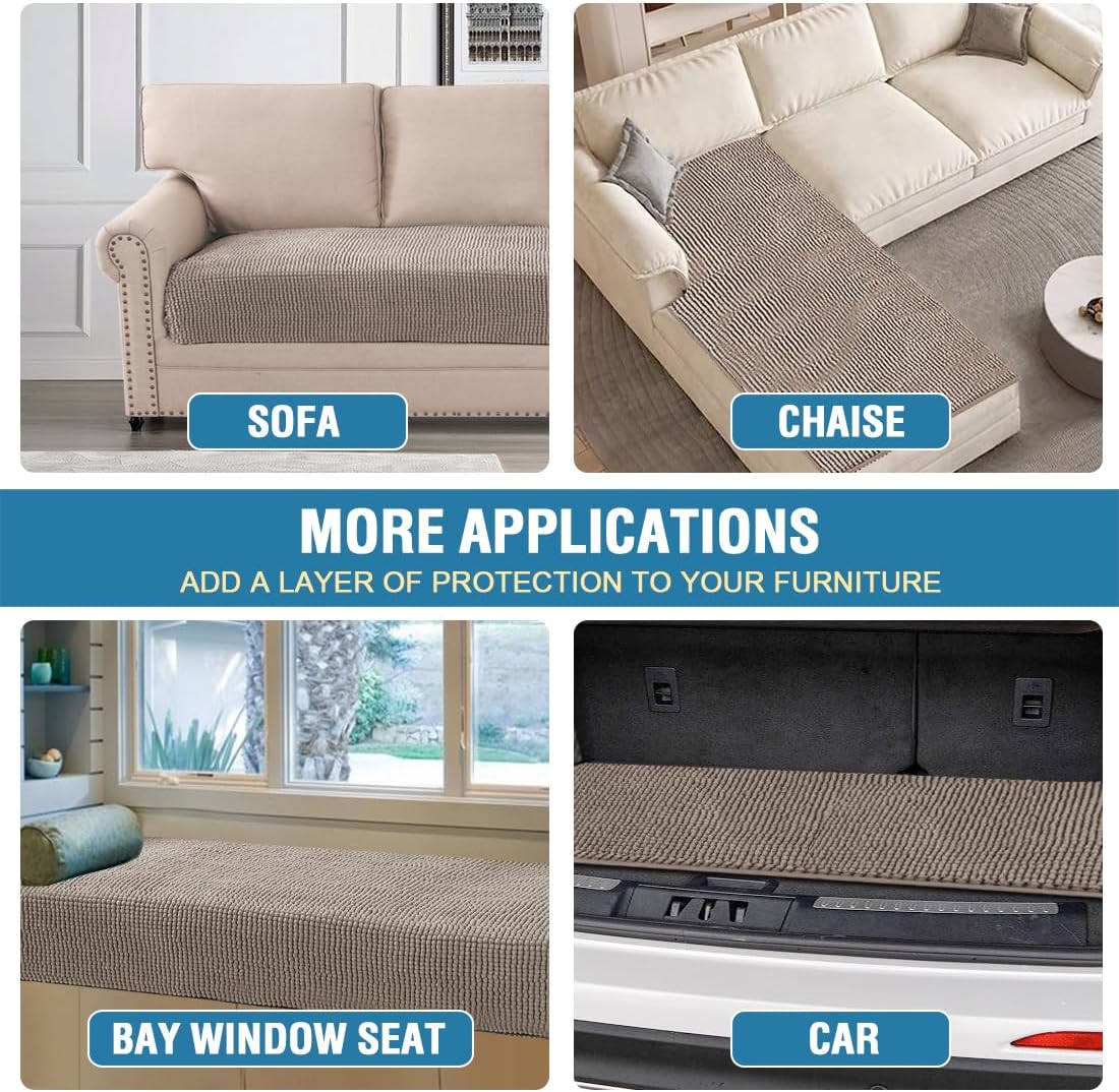 H.VERSAILTEX Plush Chenille Pet Couch Cover Thick Soft Sofa Cover for 3 Cushion Couch Anti Slip Couch Cover Furniture Protector for Dog, Pet, Cat (35" x 74", Taupe)