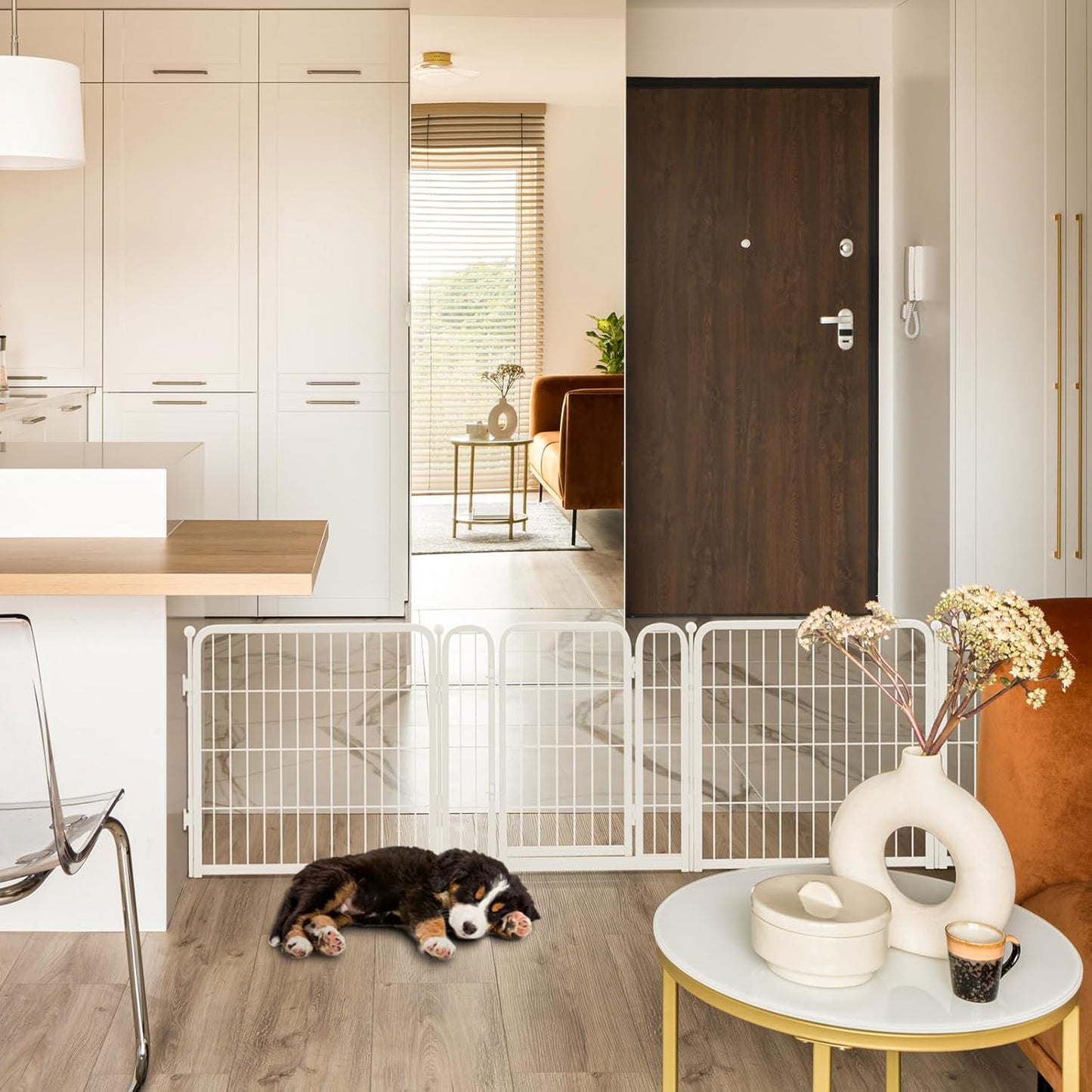 FXW Dog Gate Extra Wide Designed for Indoor Use, Adjustable Width Up to 92-inch Wide (24" H 4 Wire Panels for Puppies and Small Dogs), Black