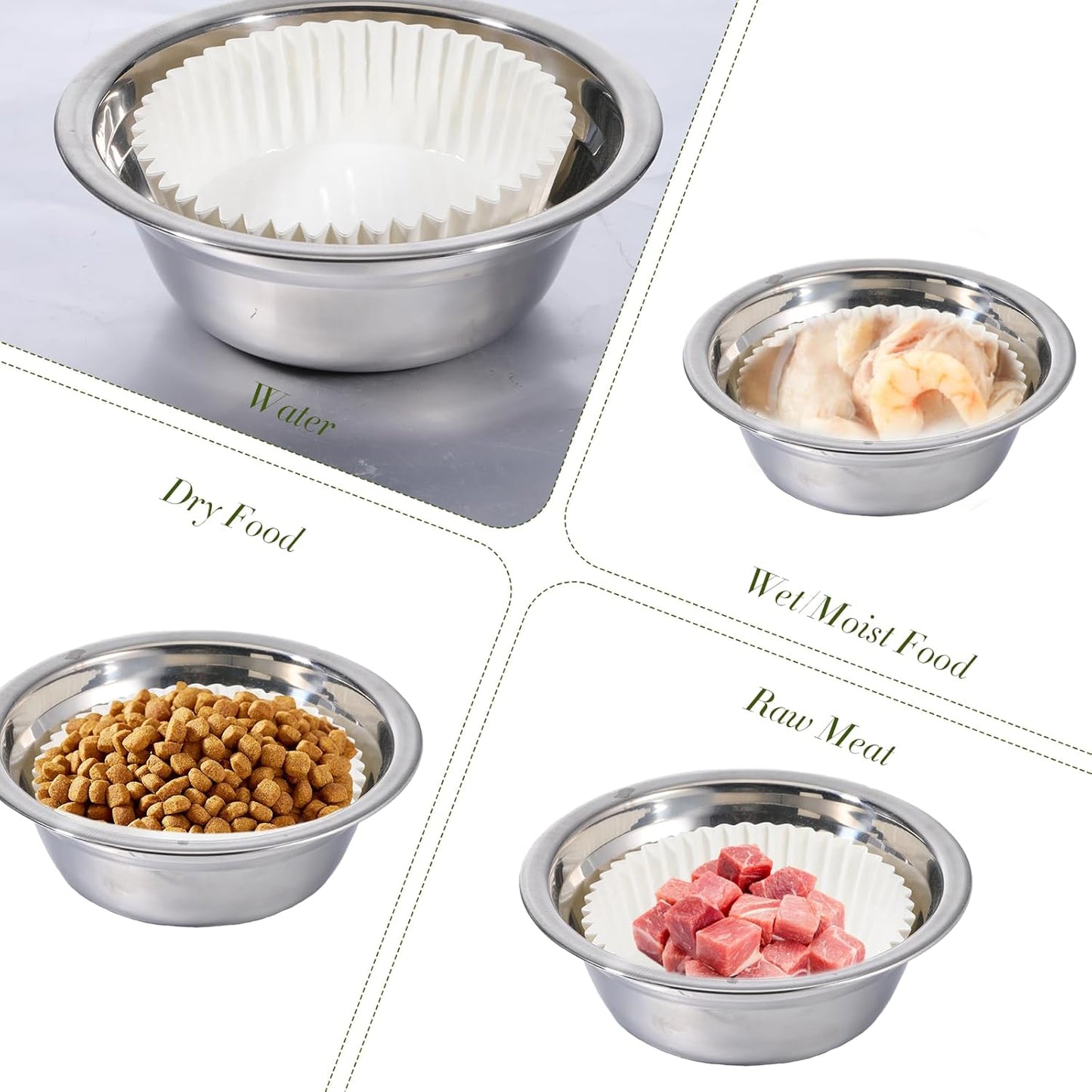 600 Pcs Large Pet Disposable Feeding Bowls Liner, 4 x 1.2 Inch Bulk Cat Food Bowls Pets Feeding Bowl Small Paper Dish Liner for Small Dogs Cats, Paper Bowl for Cat Dishes, Wet Food