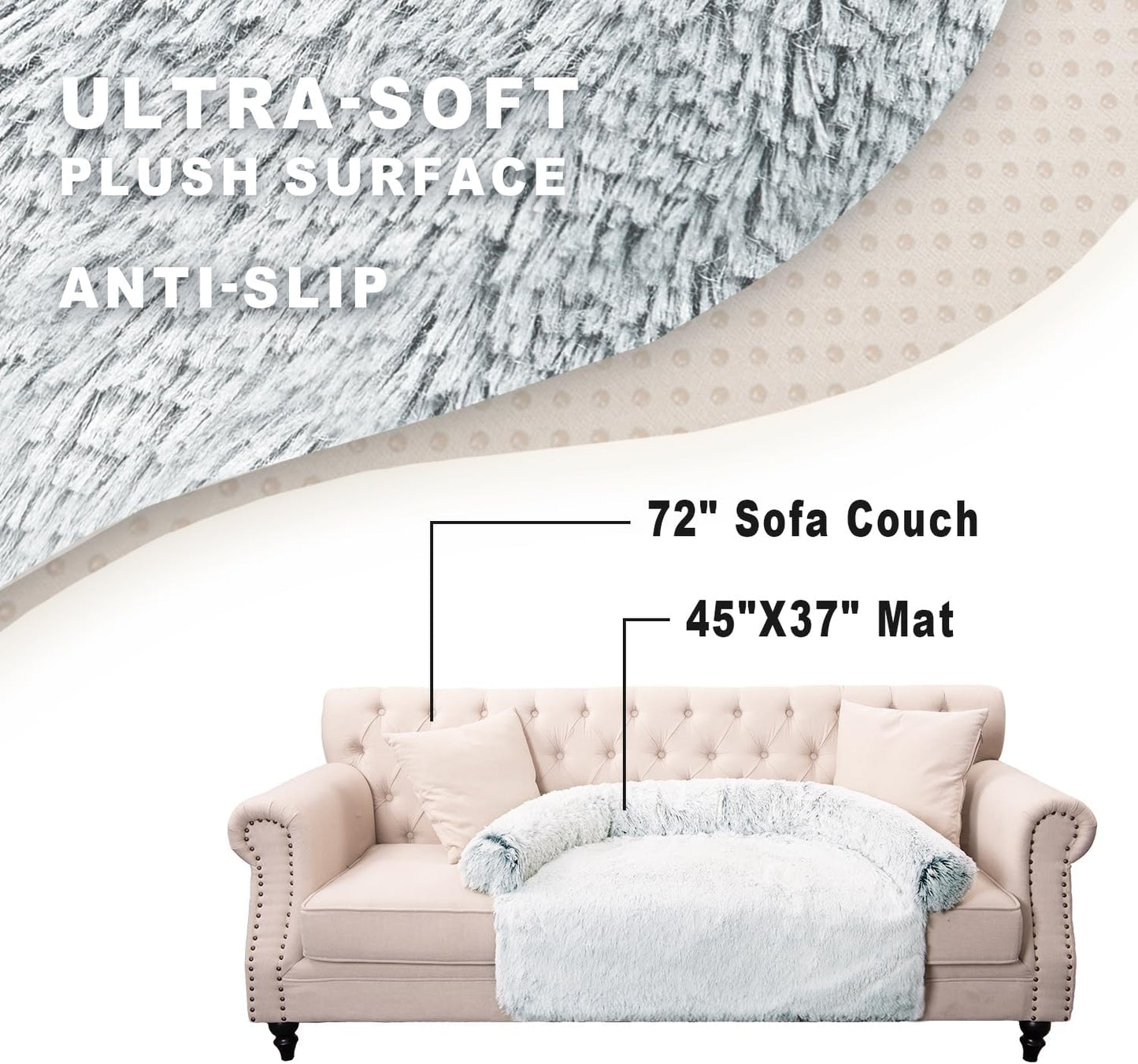 Calming Dogs/Cats Bed Mats, Dog Pad Washable Removable Couch Cover, Plush Long Fur Mat for Pets, Waterproof Lining, Perfect for Small, Medium and Large Dogs and Cats (Gradient Gray, 45"x37")