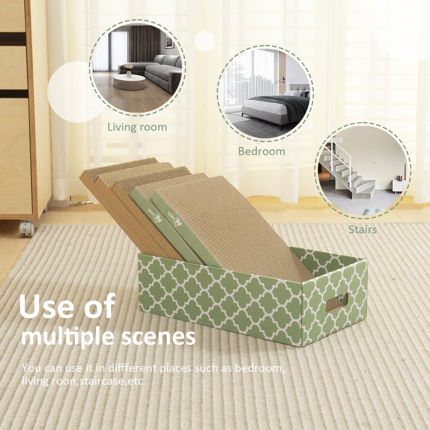 MECOOL Cat Scratching Board,5PC Cat Scratch Pad with Box,Reversible Corrugated Cat Scratcher Cardboard and Lounge Bed for Indoor Cats, Catnip