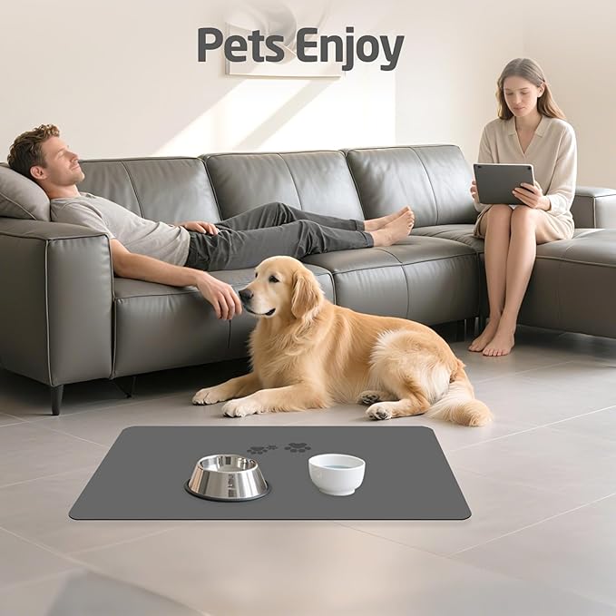 Pet Feeding Mats-Absorbent Dog Mat for Food and Water Bowl, Dog Accessories Pet Supplies, Quick Dry No Stains Water Dispenser Mat for Pet, Non-Slip Bowl mat for Messy Drinkers