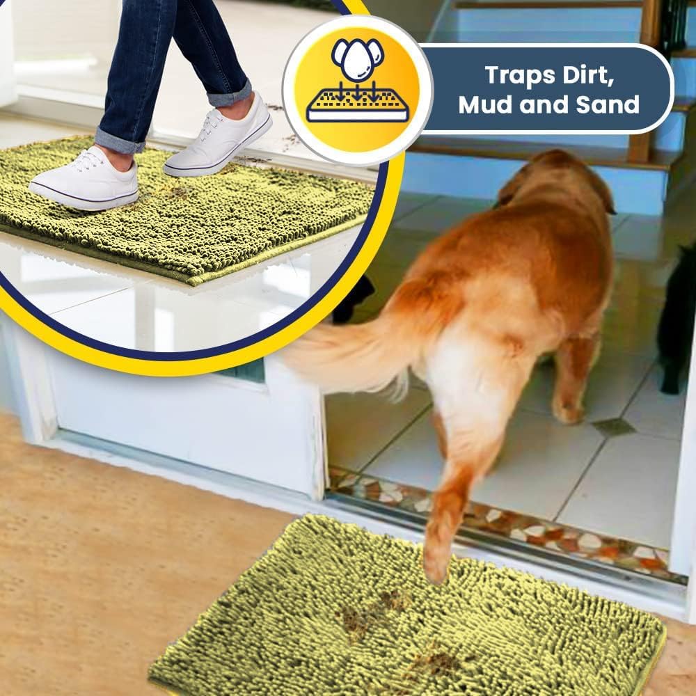Muddy Mat® Original Dog Door Mat for Muddy Paws, Super Absorbent Microfiber, Non-Slip Washable Pet Rug, Quick Dry Chenille Entryway Carpet, Machine Washable Indoor Outdoor mat, Yellow 19"x30"