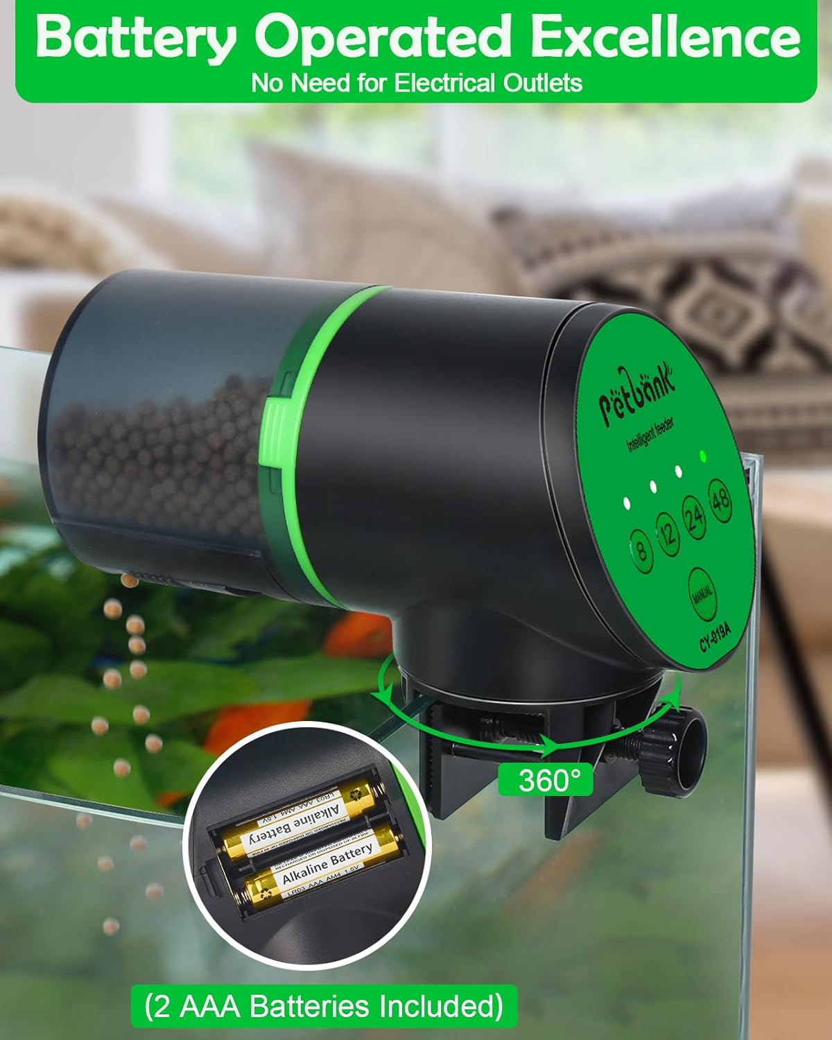 Automatic Fish Feeder for Aquarium - Auto Fish Food Automatic Dispenser Battery Operated Timer Vacation Feeder with 2 AAA Batteries Included
