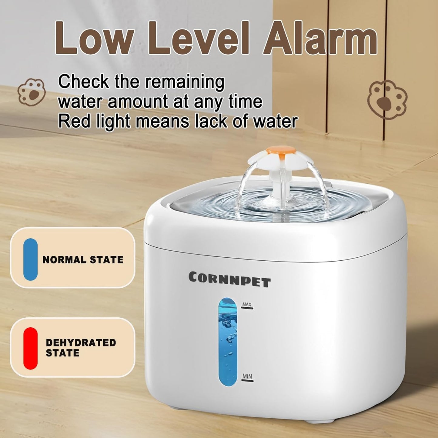 Stainless Steel Lid Cat Water Fountain 74Oz/2.2L Dog Fountain for Drinking - Dogs Drinking Waterer Bowls Indoor - Pet Water Fountain - Ultra Silent - Kitten Drinking Fountains with 3 Filters and 1 Mat