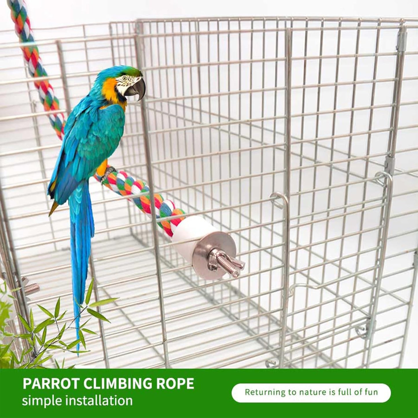 Bird Rope Perch & Birds Swing Set - Bird cage Accessories, Rope perches for Conures, Parrots,Cockatiel,Lovebird,Budgerigar,Parakeet perches for cage,Birds perches (Nipple 31inches)