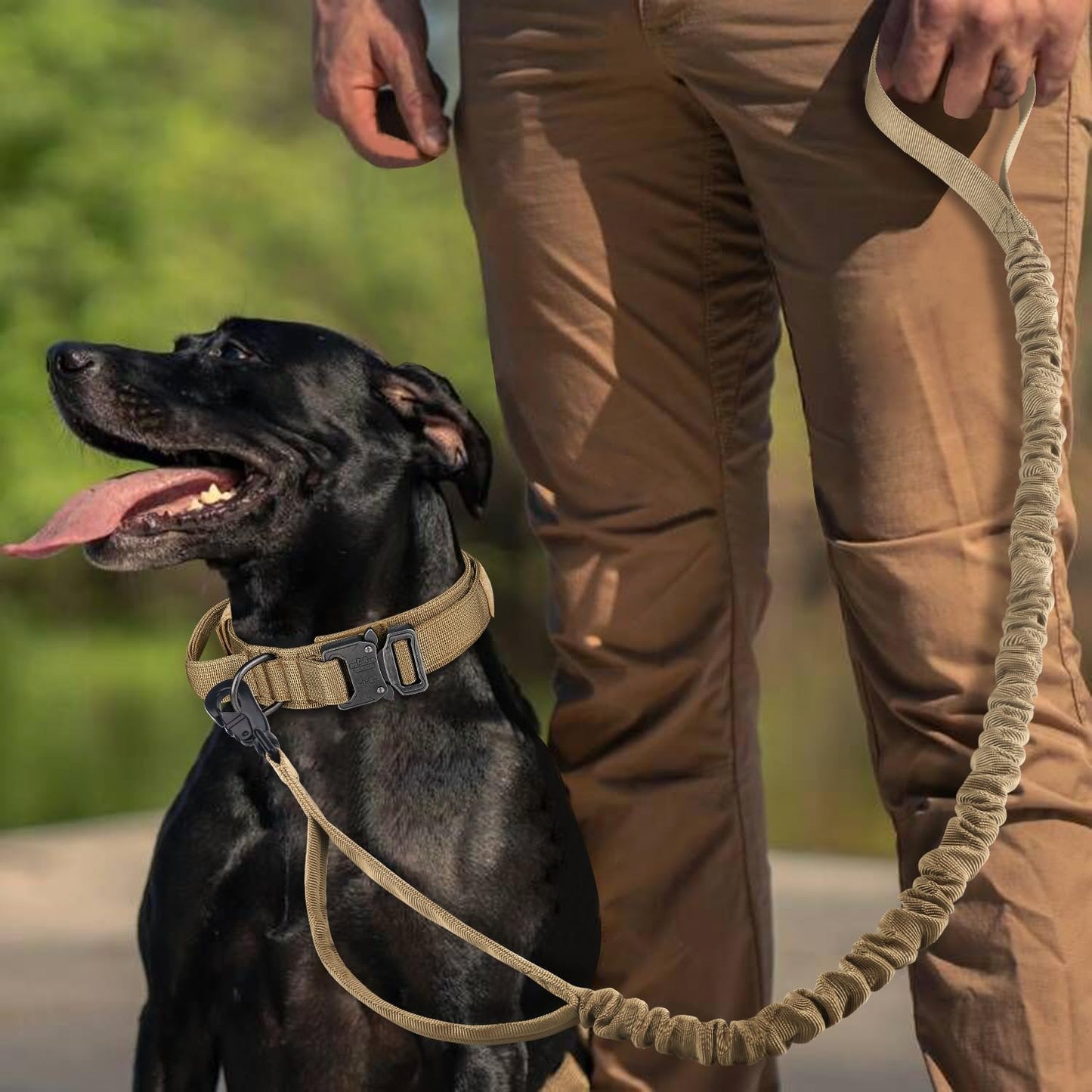 COOYOO Dog Collar,3 Piece Set Tactical Dog Collars, Adjustable Military Training Nylon Dog Collar with Control Handle and Heavy Metal Buckle for Medium and Large Dogs