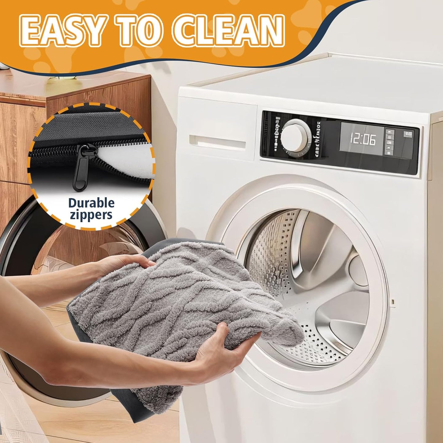 M Waterproof Dog Crate Bed - Soft Comfort Fluffy Memory Foam Pet Bed with Anti-Slip Bottom, Machine Washable Dog Bed for Kennel, 35"x22"x3", Grey