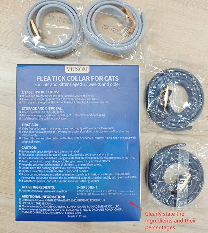 4 Pack Flea and Tick Collar for Cats, 32 Months Treatment Prevention, Waterproof Adjustable Kitten Collar, Black Grey
