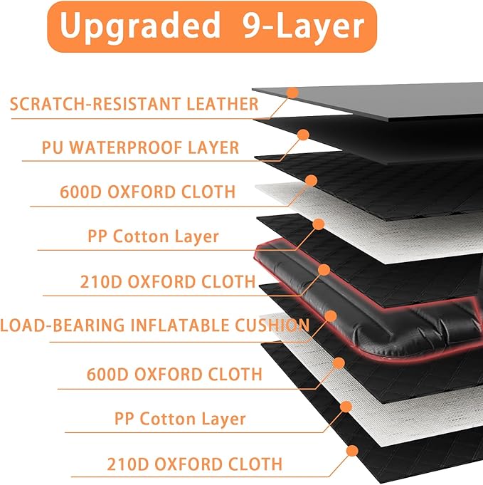 Truck Dog Seat Cover Back Seat Protector, Large Space Backseat Extender with Soft Inflatable Cushion Comfortable Dog Hammock, Waterproof Dogs Bed Rear Travel Accessories for Truck