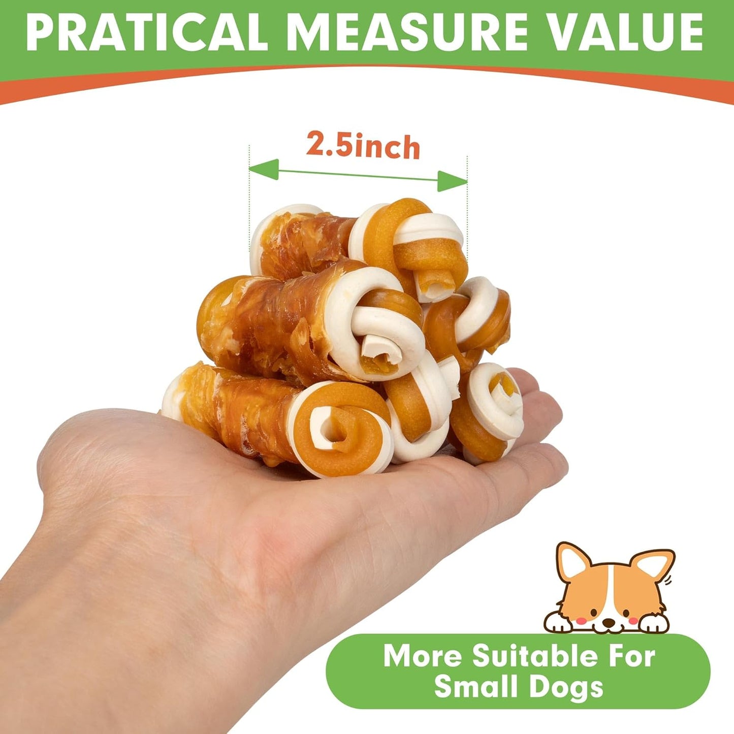MON2SUN 2.5" Rawhide Free Dog Treats with Mixed Vegetables, Chicken Wrapped Mini Knot Bones for Small Dogs, Healthy Snacks for Balanced Nutrition, 21.2oz