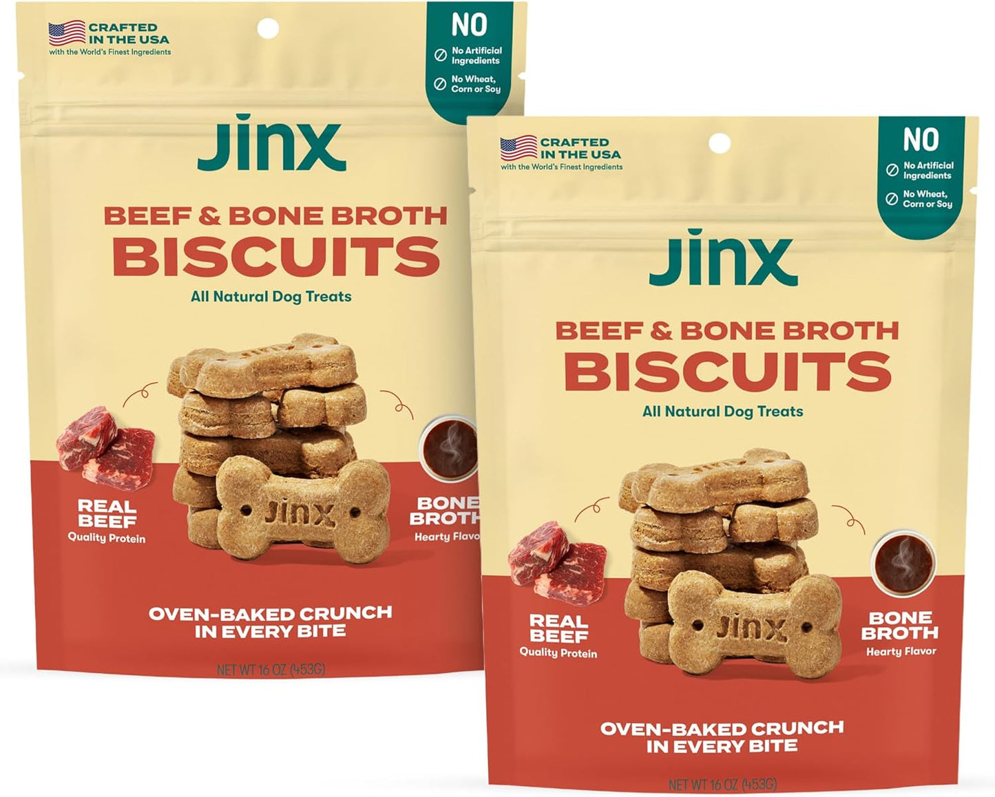 Jinx Oven-Baked Beef Bone Broth Biscuit Dog Treats Bundle - Pack of 2