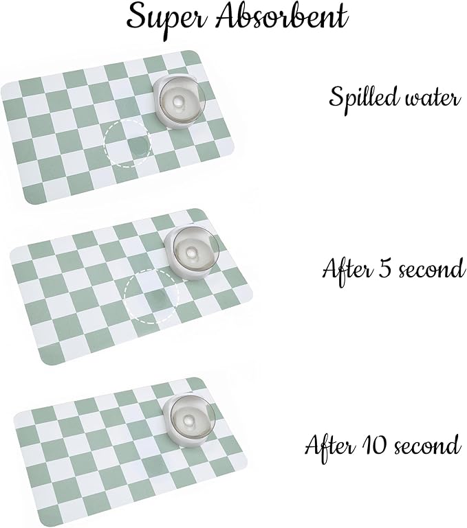 Ralxion Checkered Dog Feeding Mat, Absorbent Mats for Dog Food and Water Bowl, Dispenser, Modern Aesthetic Sage Green Checkerboard Pet Placemat for Dogs, Cats, Puppy, 16" X24”