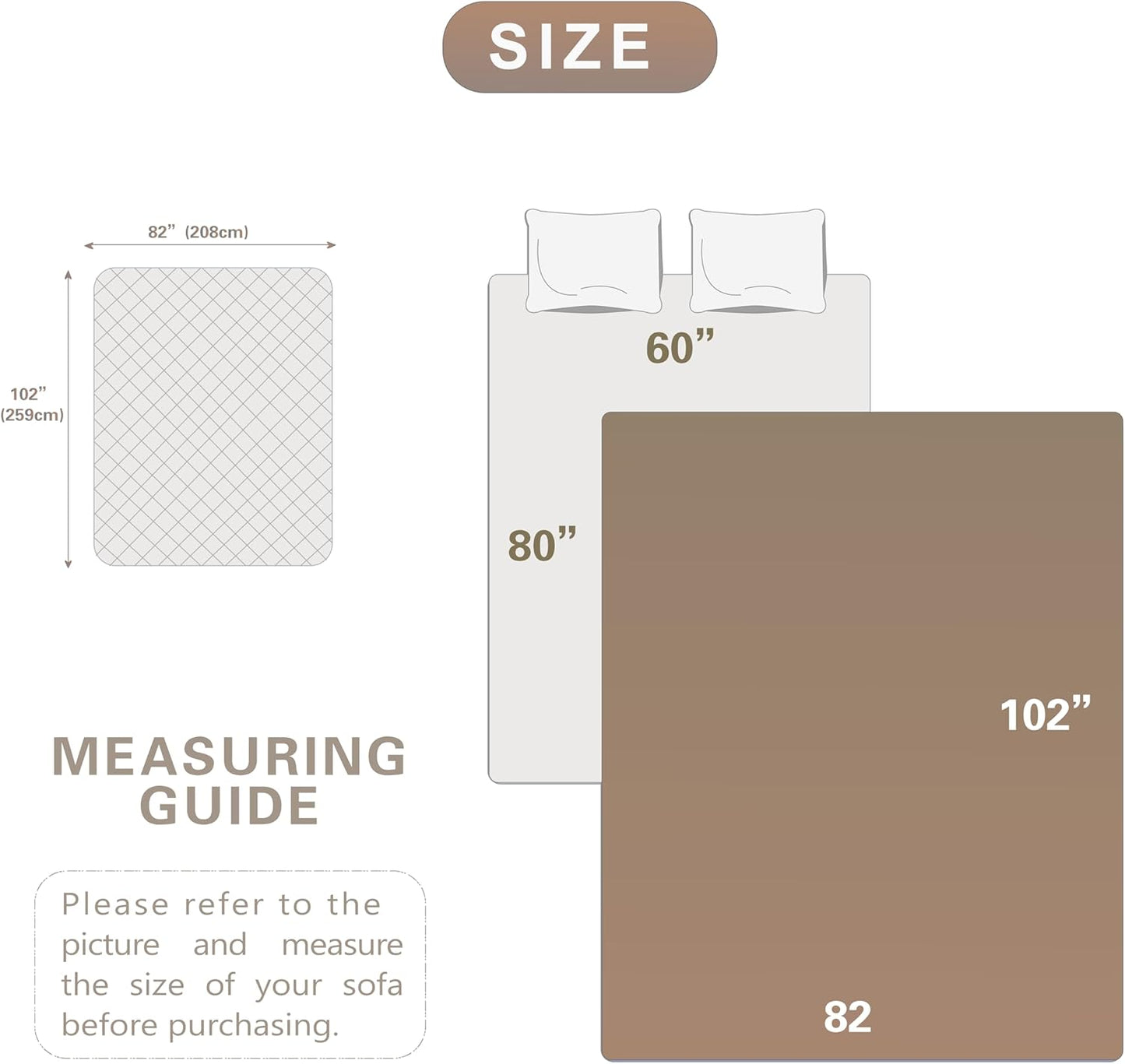 Dogs/Cats Bed Mats, Dog Pad Washable Removable Couch Cover with Anti-Slip Back, Plush Long Fur Mat, Perfect for Small, Medium and Large Dogs.(Brown, 82"x102")