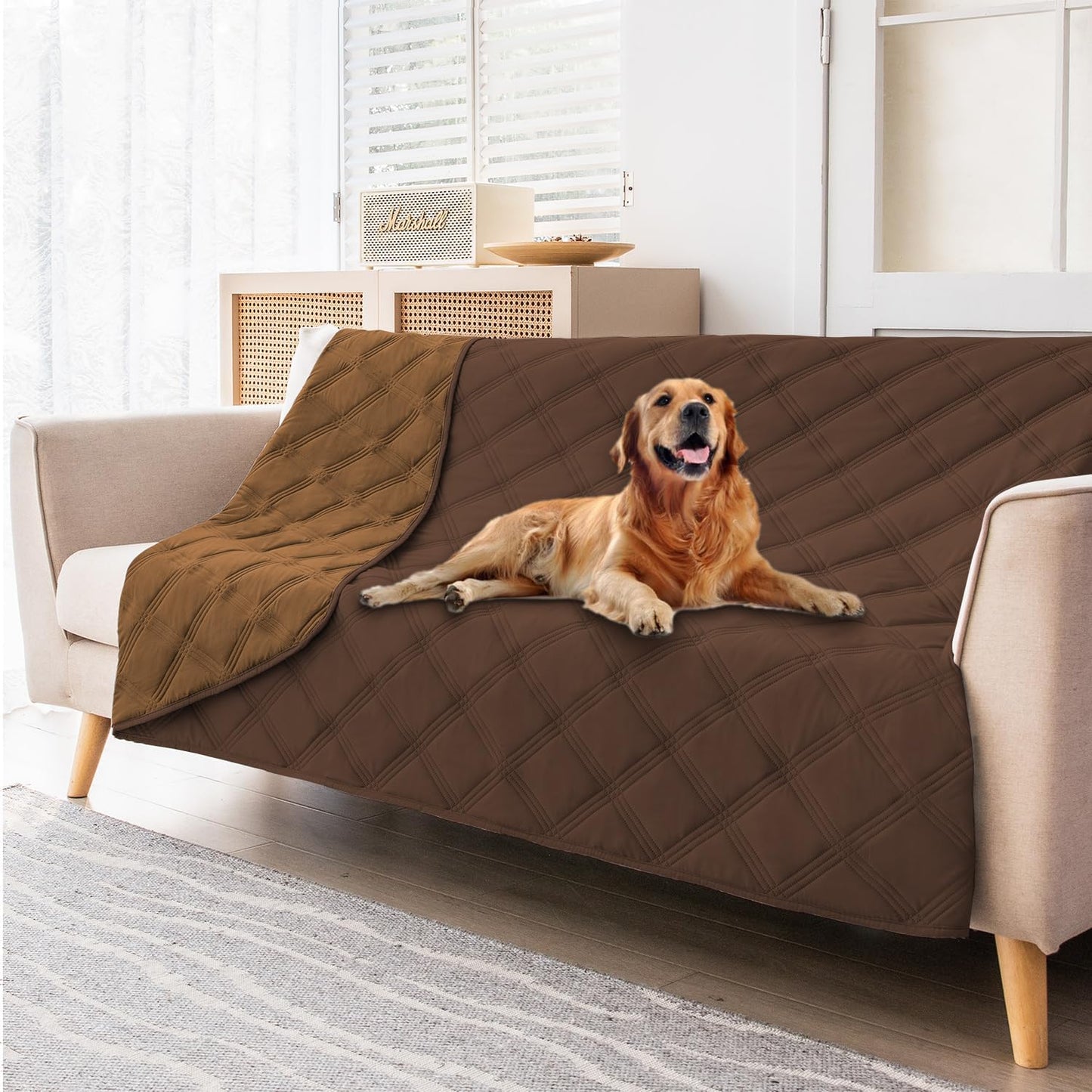 fuguitex Waterproof Dog Blanket Reversible for Small Dogs Resistant Leakproof Washable Couch Cushion Bed Protector Cover for Indoor Furniture Pet Friendly(68"*82",Brown+Chocolate