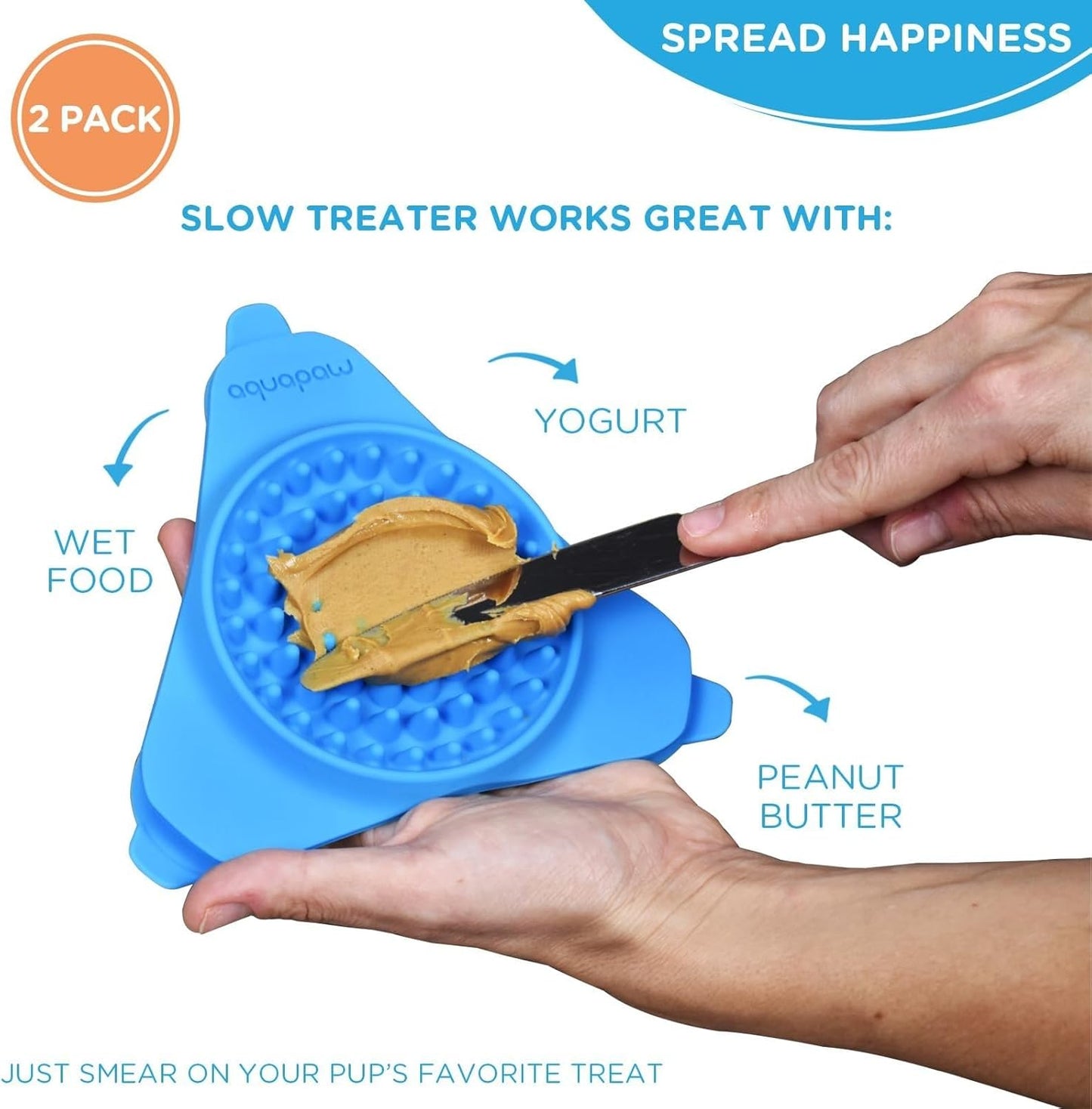 Aquapaw Lick Mat for Dogs - 2-Pack, Regular, Blue - Suction Cup Lick Mat & Slow Feeder Pad for Peanut Butter Dog Treats - Calming Bathing Aid