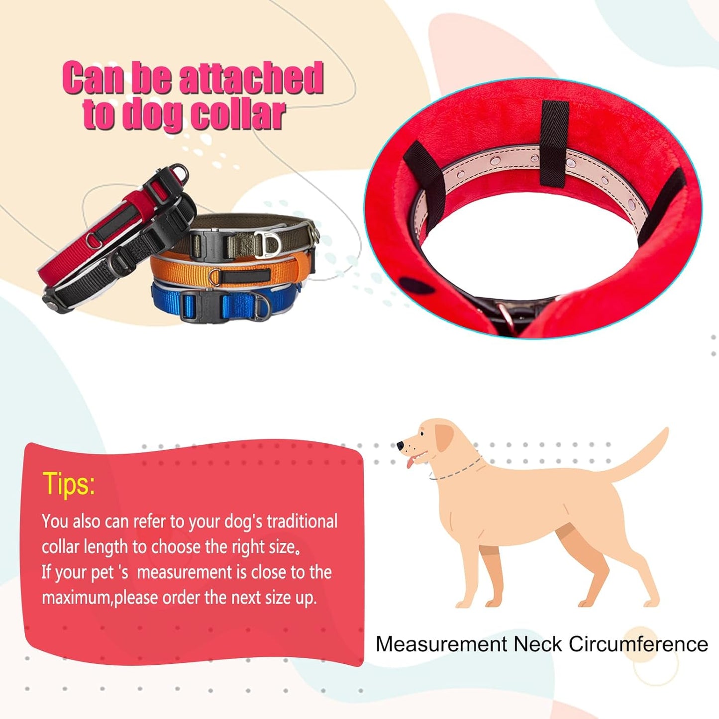 Inflatable Dog Cone Collar with Enhanced Anti-Licking, Soft Neck Donut for Dogs Cats, Recovery Pet Cone Collar After Surgery for Large Medium Small Dogs… (Watermelon, Medium+)
