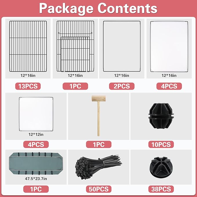 24 Panels Small Animal Playpen,Pet Playpen,C&C Cage for Guinea Pigs,Puppy Play Pen,Baby Chicken Cage,Indoor Outdoor Portable Metal Wire Yard Fence with Waterproof Mat