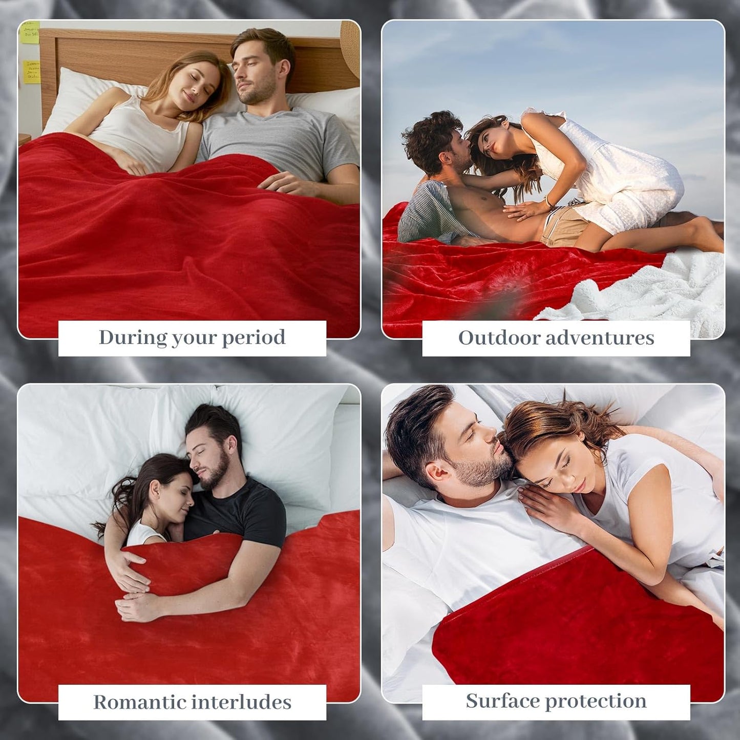 Love Red Waterproof Bed Blanket, Throw Size XL 50'' x 80'' Double Side Leakproof Reversible Sherpa Flannel Fleece 3 Layer Lightweight Blanket, Absorbs 44oz