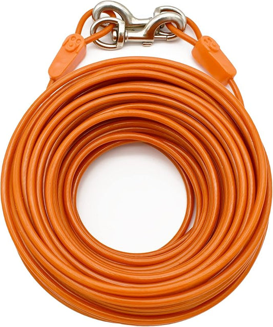 100FT Tie-Out Cables for Large Dogs - Strong, Safe, and Durable Dog Tie-Outs for up to 250 Pounds - Weather and Wear Resistant Galvanized Aircraft Cable for Outside Use