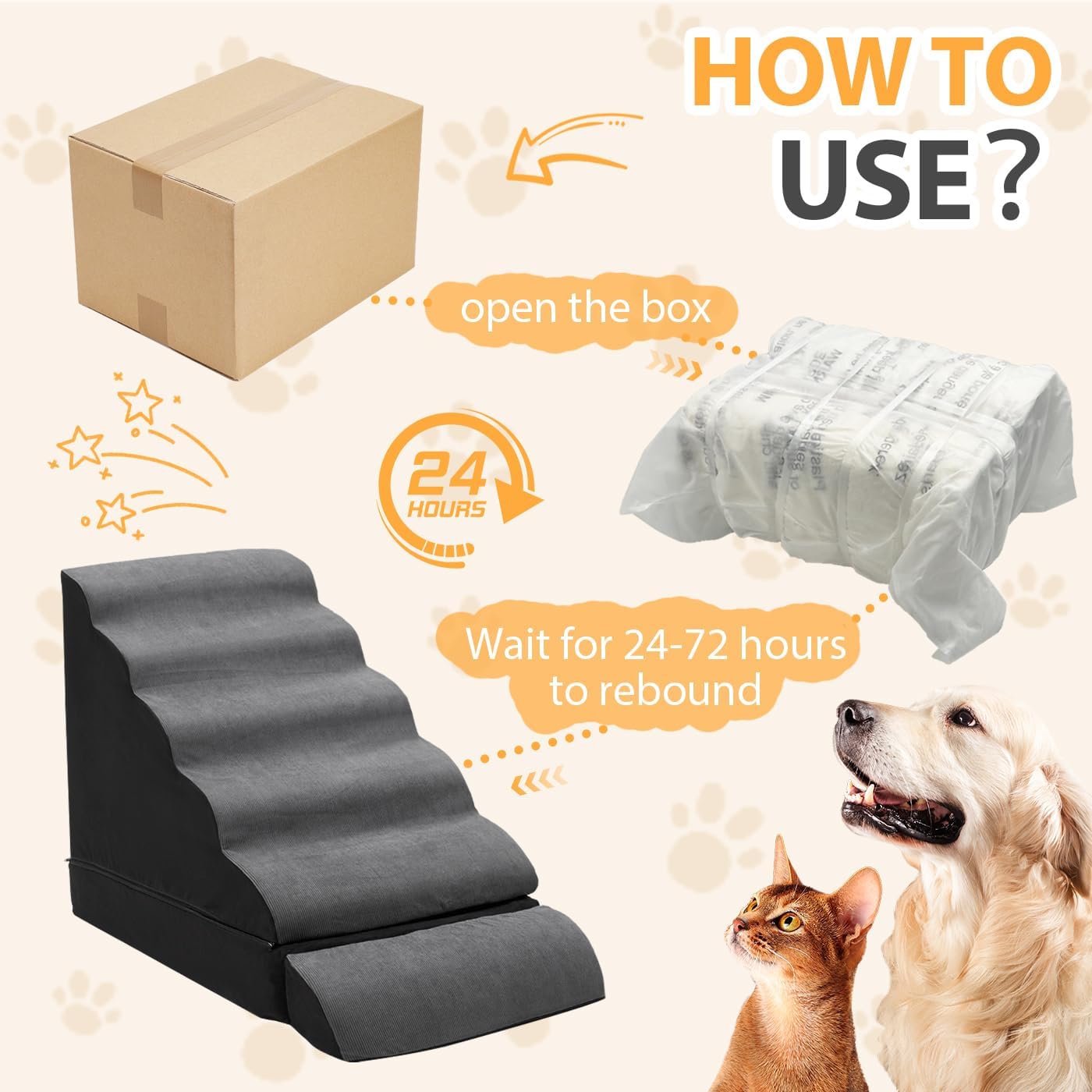 Dog Stairs/Steps for High Beds up to 30-36 inches, A.FATI 6 Step Foam Pet Steps for Small Dogs/Old Pets, 30" H Non-Slip Dog Ramp for Bed, Dark Grey