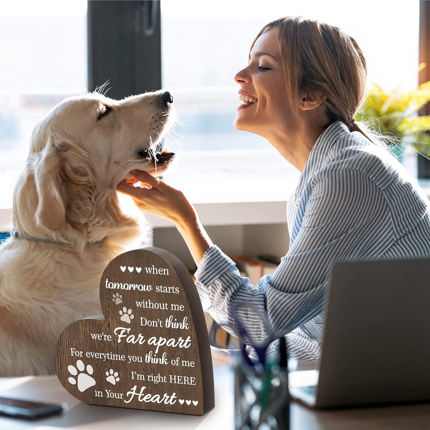Maitys Pet Memorial Gifts Bereavement Remembrance for Loss of Dog Cat Sympathy Condolence Gifts Heart Shaped Wood Sign When Tomorrow Starts Without Me Wooden Plaque for Table Desk Decor(Brown)