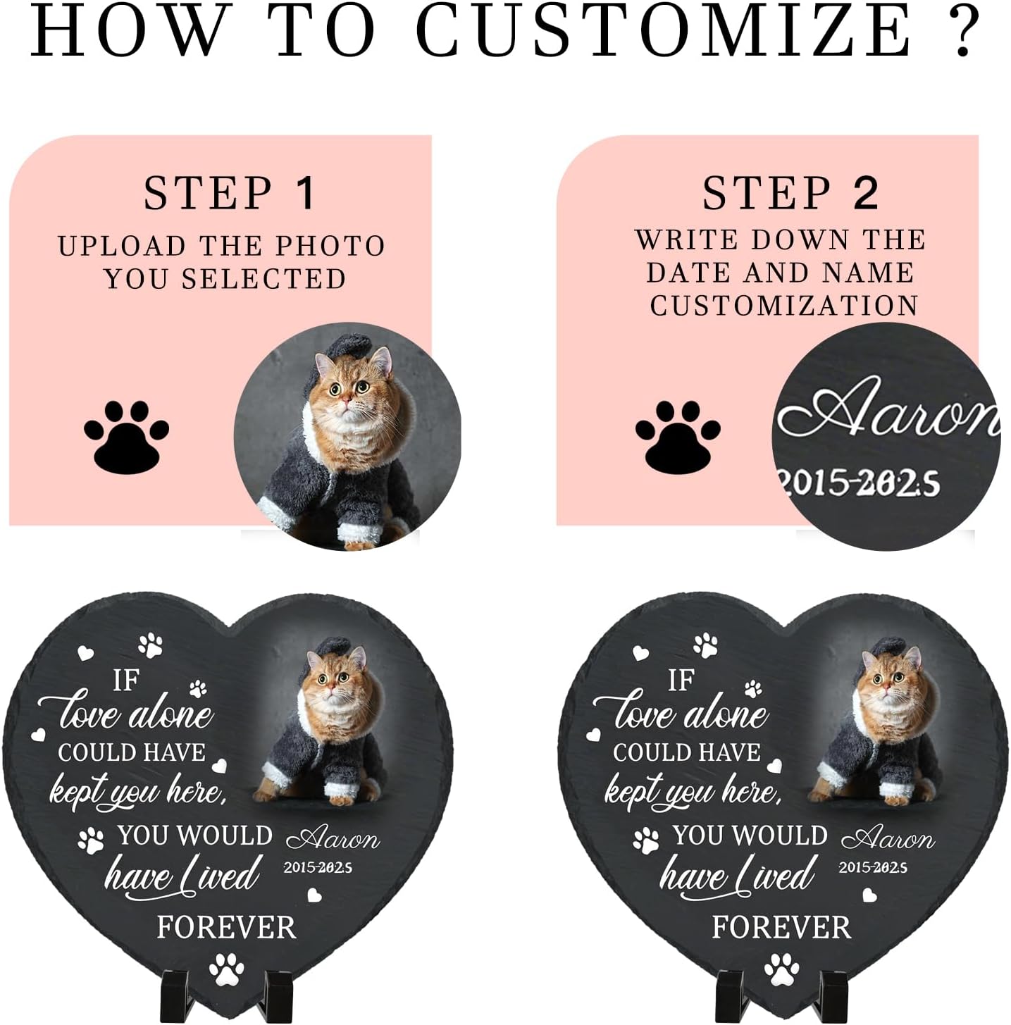 Personalized Pet Memorial Stone - Heart-Shaped Custom Cat Grave Marker with Engraved Name & Photo - Pest Grave Stone for Remembrance Dog/Cat Passing Away Sympathy Gifts (Style D)