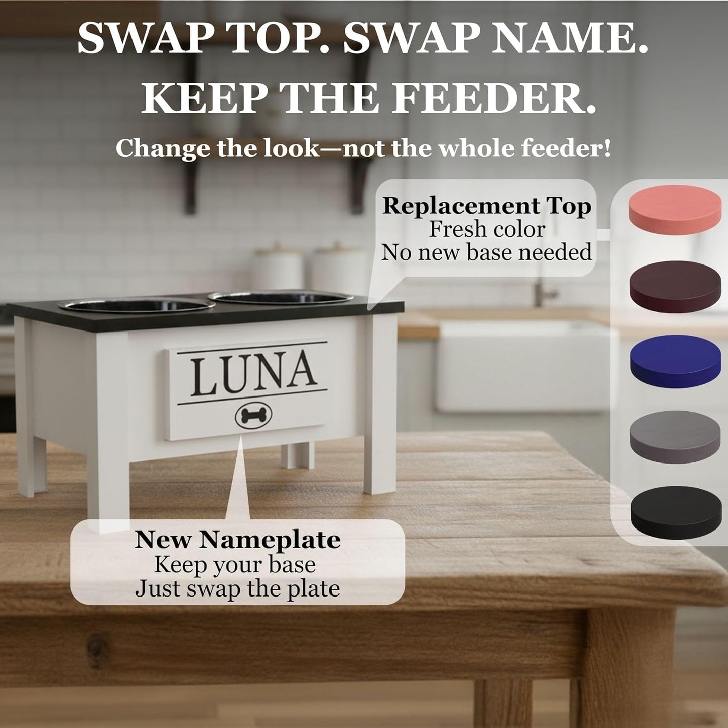 GrooveThis Woodshop - Personalized Elevated Dog Bowl Stand for Large, Medium, Small, X-Small Dogs - Stainless Steel Food and Water Bowls - Raised Dog Dish with Internal Storage (Small, Magenta)