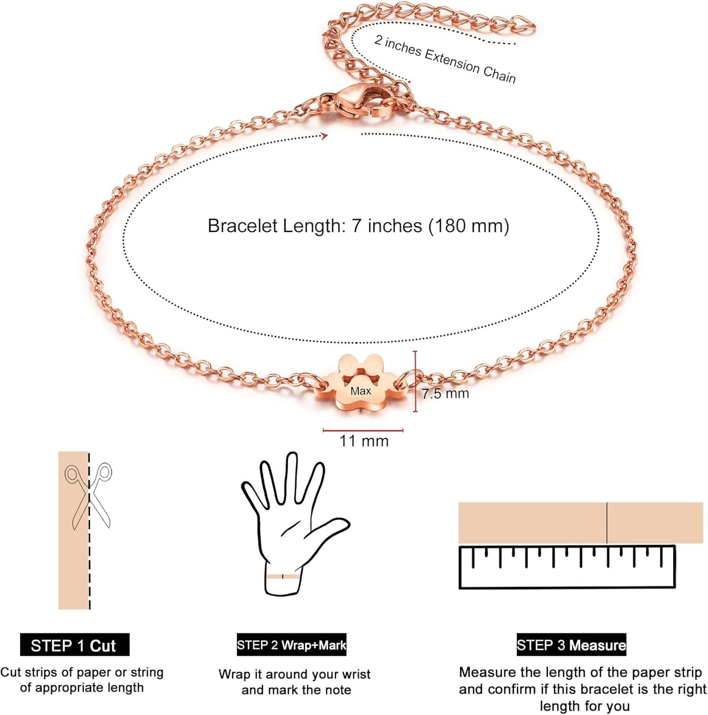 MeMeDIY Personalized Paw Print Bracelet for Women Engraved 1-5 Names Dog Cat Pet Paw Bracelet Adjustable Chain Dog Jewelry Memorial Gifts for Pet Lovers