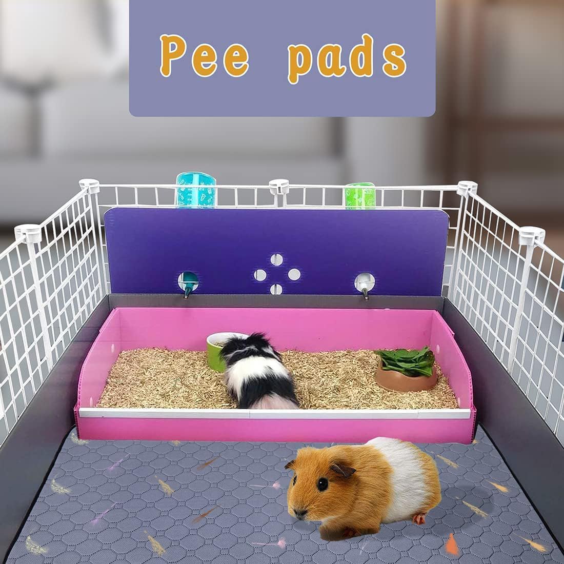 2Pcs Guinea Pig Cage Liners,Guinea Pig Fleece Cage Liners36''X48'' Super Absorbent Washable Pee Pads Reusable for Rabbit Hamster Chinchilla