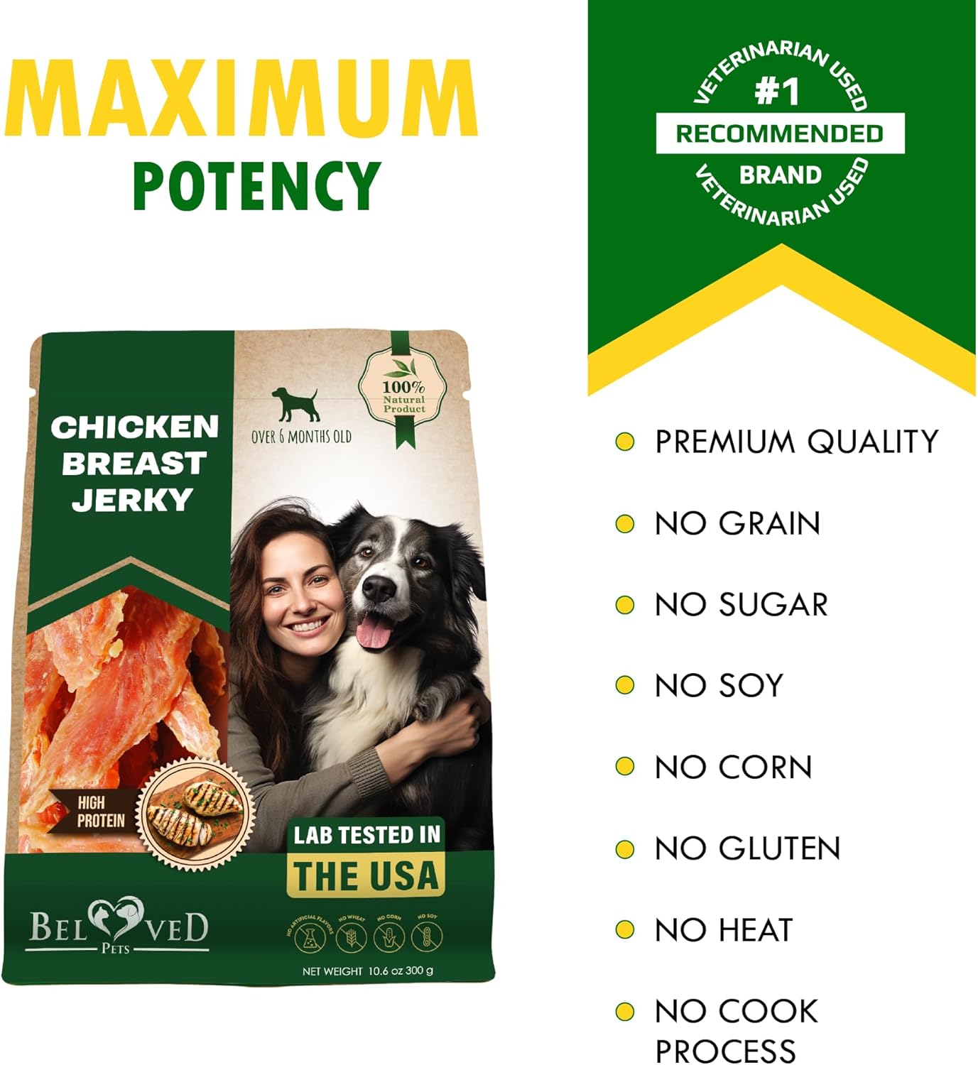 Beloved Pets Chicken Jerky Dog Treats 10.6 OZ - All Natural and Healthy Snacks for Large & Small Dogs - Grain Free and High Protein Meat - Human Grade Pet Chews