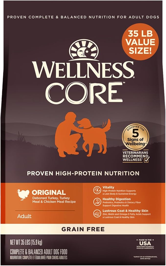 Wellness CORE Dry Dog Food, Grain-Free, High Protein, Original Turkey & Chicken Recipe, (35-Pound Bag)