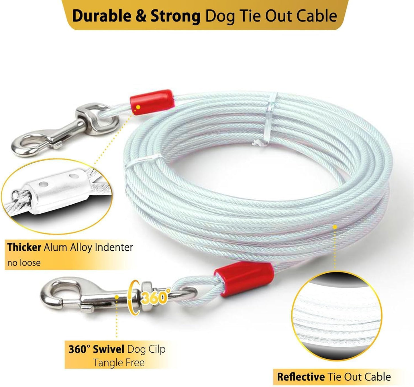 Patented 360° Swivel Dog Tie Out Stake Dog Anchor for Small to Large Dogs Up to 150lbs - Dog Yard Leash Stake with 5 Strong Tether Holds 1000lbs of Pull Force (Stake with 50 Cable)