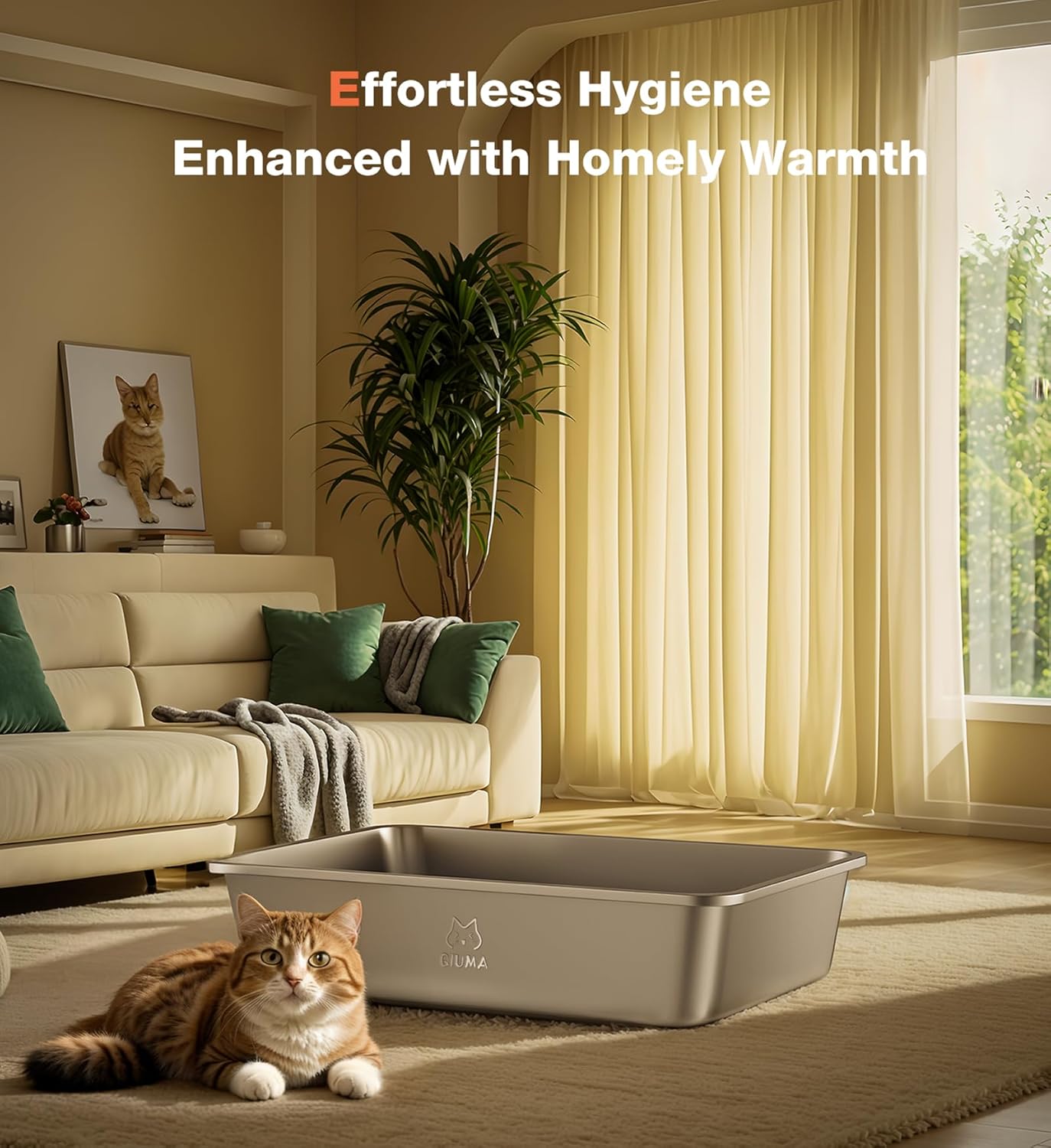 Jumbo Stainless Steel Cat Litter Box, 27.5"×19.6"×7.8", XXL Metal Litter Pan with High Sides, Odor-Free, Non-Stick, Easy to Clean, Ideal for Extra-Large Cats & Multi-Cat Households