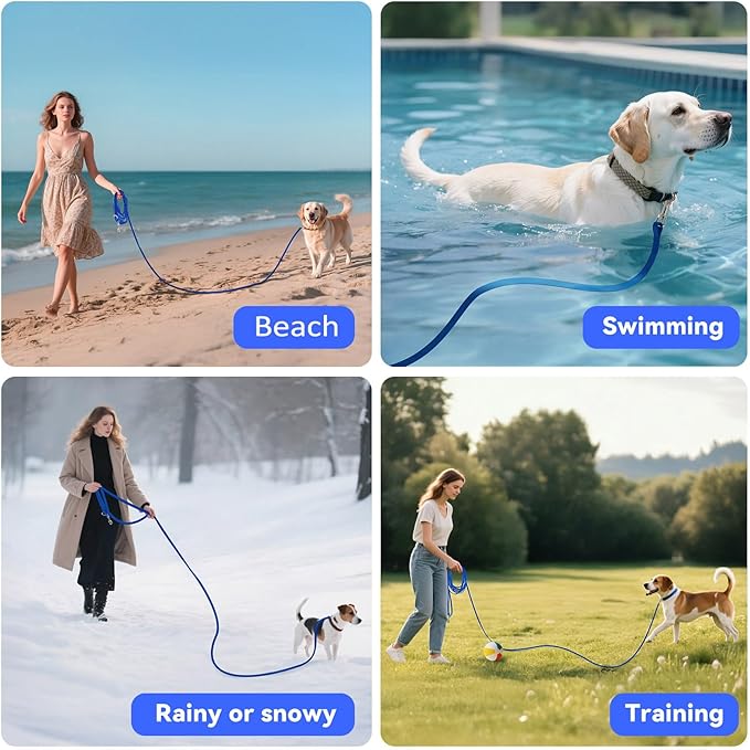 Waterproof Long Leash for Dogs Training 16FT/30FT/50FT, Long Dog Leash Heavy Duty Lead for Large Medium Small Dogs Outside Walking, Playing, Camping, or Yard(Blue 30FT)