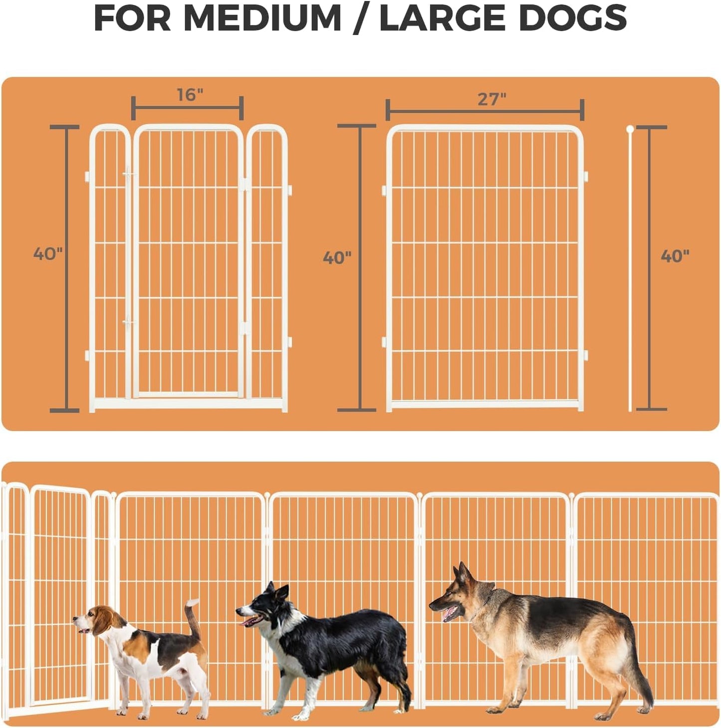 FXW Dog Gate Extra Wide Designed for Indoor Use, Adjustable Width Up to 111-inch Wide (40" H 4 Wire Panels for Medium and Large Dogs), White