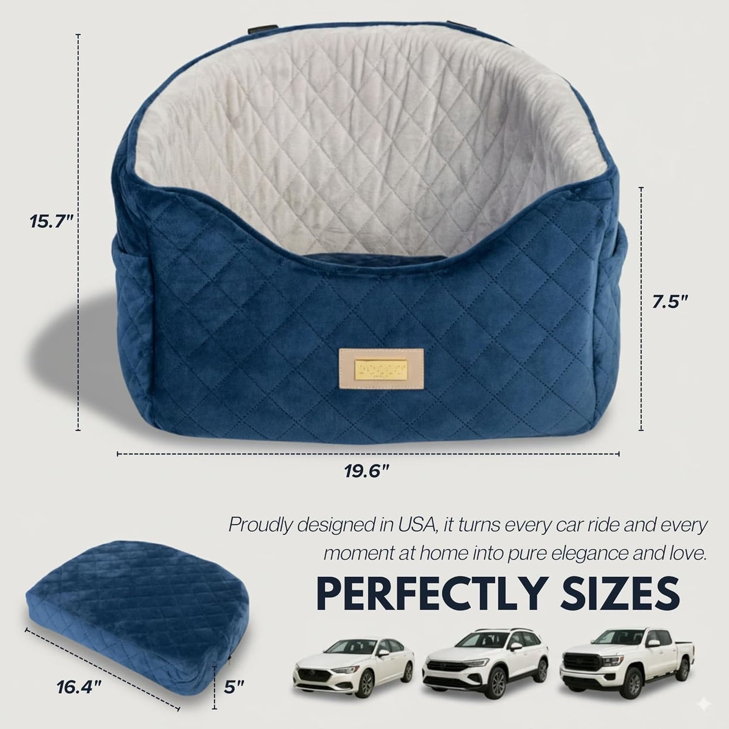 Premium 2-in-1 Dog Car Seat & Home Bed for Small Dogs – Premium Travel Pet Bed with Safety Straps, Stylish Design, Soft Plush Cushion & Secure Portable Comfort – Under 30lbs (Blue)