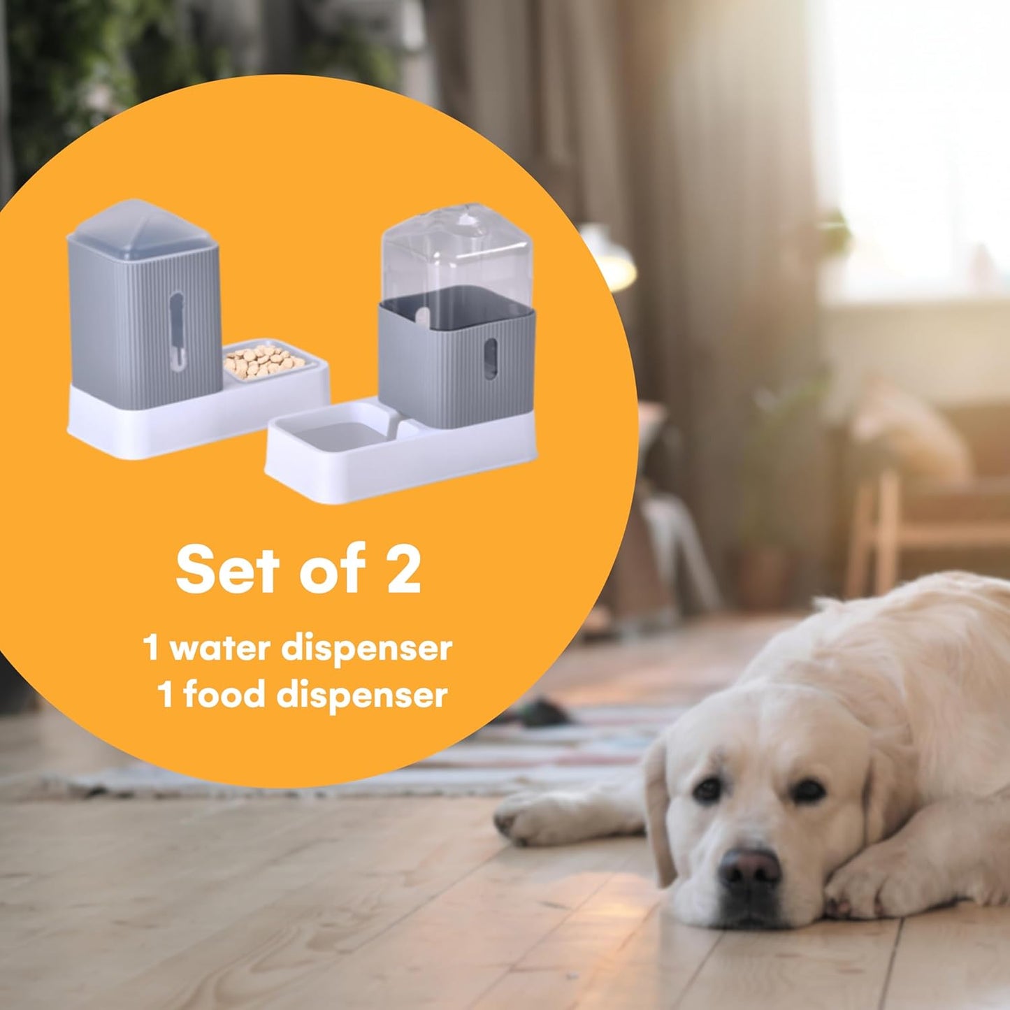 Noa Store Automatic Pet Water and Food Dispensers - Easy to Clean Feeding Bowls for Dogs and Cats - Convenient and Time-Saving Pet Station for Busy Owners - 12'H×6.3'L×11'W 3.5L Each - Grey