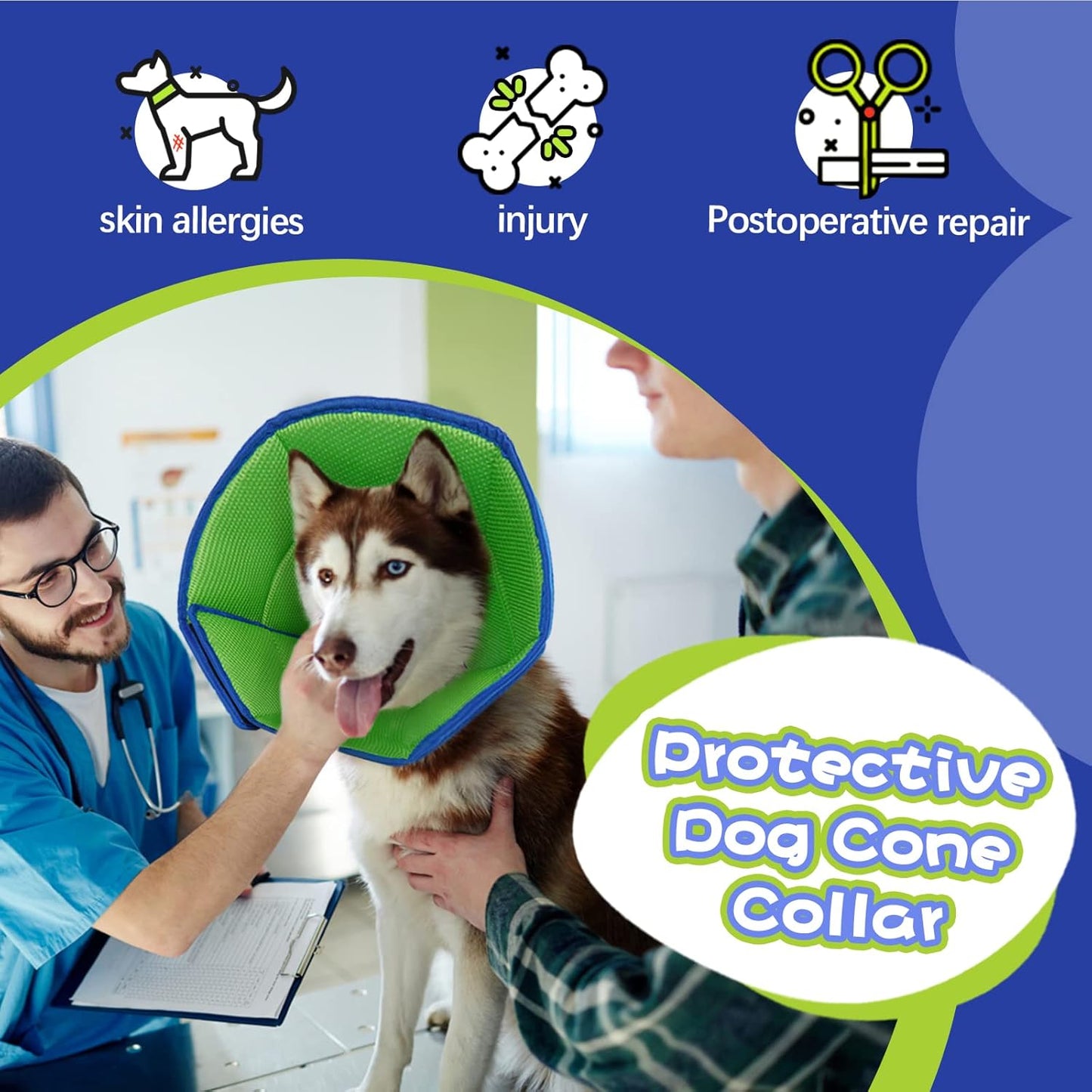 Dog Cone for Large Dogs After Surgery, Soft Dog Cone Collar for Dogs to Stop Licking, Adjustable Comfy E-Collar Alternative Lightweight Post-Surgery Recovery Elizabethan Collar for Pet