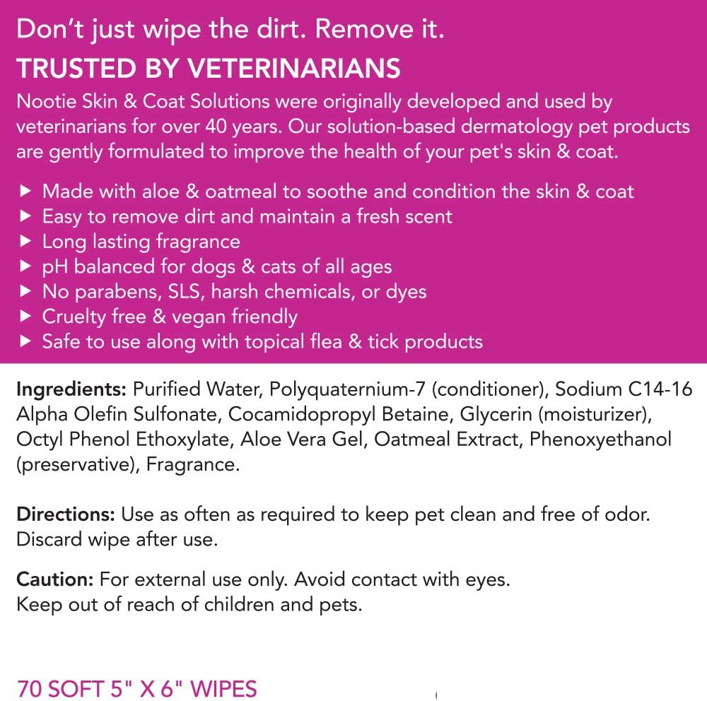 Nootie Waterless Shampoo Wipes for Dogs & Cats - Long Lasting Japanese Cherry Blossom Fragrance - Sold in Over 10,000 Vet Clinics and Pet Stores Worldwide, Made in USA - 70 Count