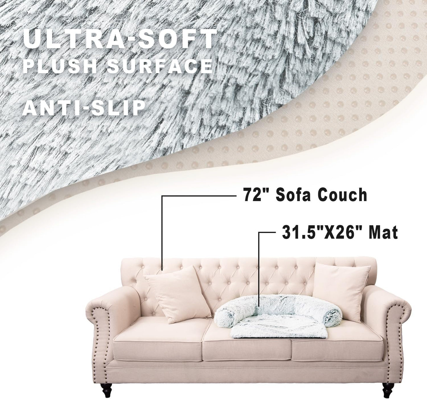 Calming Dogs/Cats Bed Mats, Dog Pad Washable Removable Couch Cover, Plush Long Fur Mat for Pets, Waterproof Lining, Perfect for Small, Medium and Large Dogs and Cats (Gradient Gray, M)