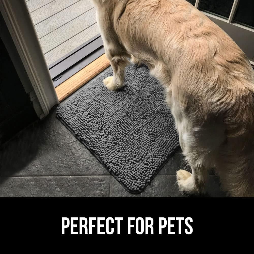 GORILLA GRIP Dog Doormat, Absorbent Doormats for Muddy Dogs Paws, Machine Washable Soakstopper Rugs, Cleaner Floors, US Designed Pet Bed Door Mat, Indoor Entrance Pets Rug, Mats 24x16 Gray