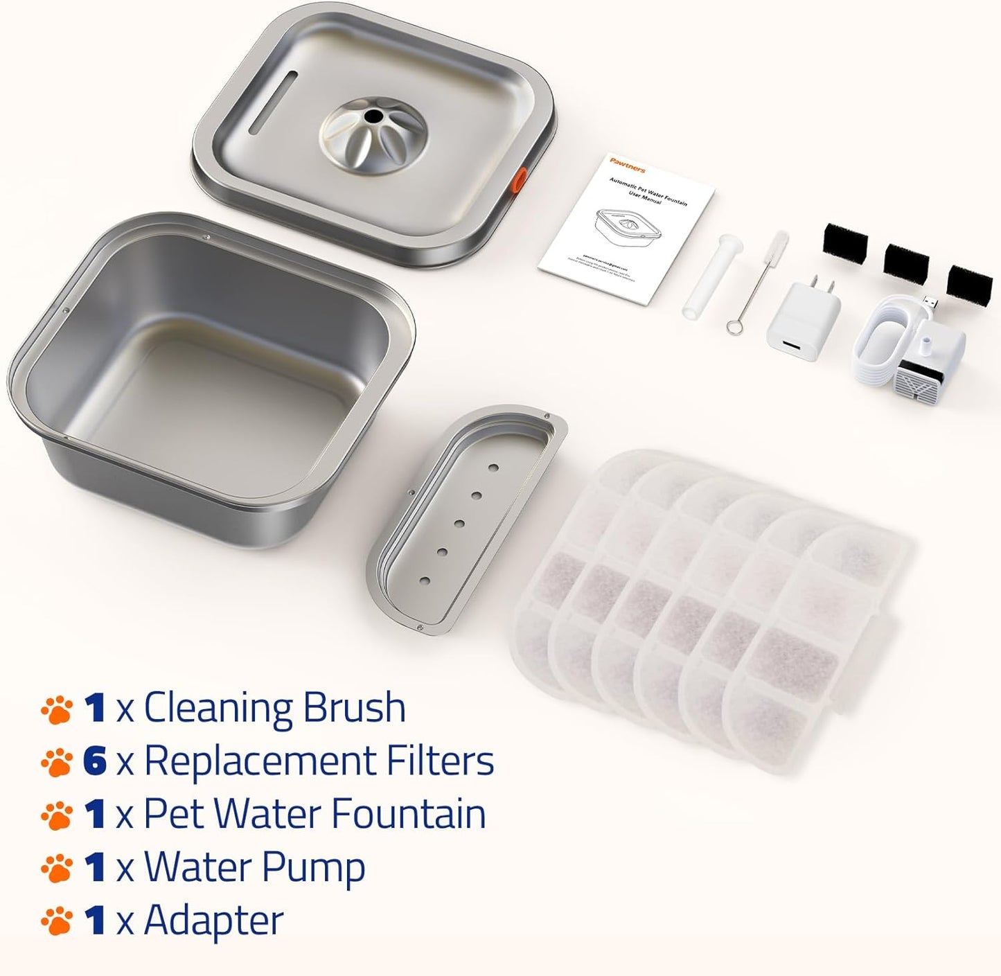 Cat Water Fountain Stainless Steel: 4L/140oz Pet Fountain Water Bowl Indoor, Automatic Dog Drinking Dispenser, Cat Feeding Watering Supplies, Metal Kitty Waterer Fountain, 6 Replacement Filters